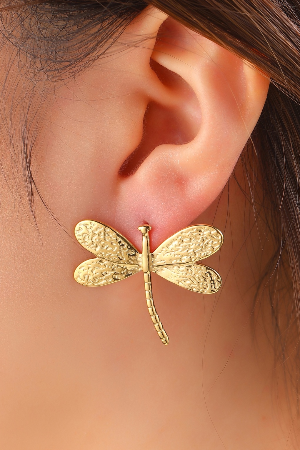 Big Dragonfly Ohrstecker in Gold
