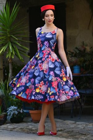 Butterfly Garden Swingkleid in Marineblau/mehrfarbig