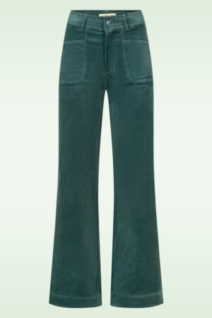 Cara Wide Leg Cord Stoffhose in Stahlblau