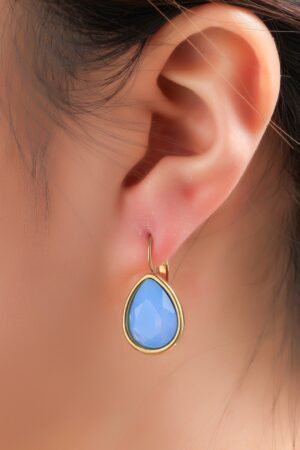 French Hook Big Drop Stone Ohrringe in Blau