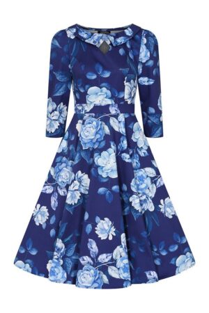 Hearts & Roses London A-Linien-Kleid Dafney Blue Floral Retro Vintage Rosen 50er