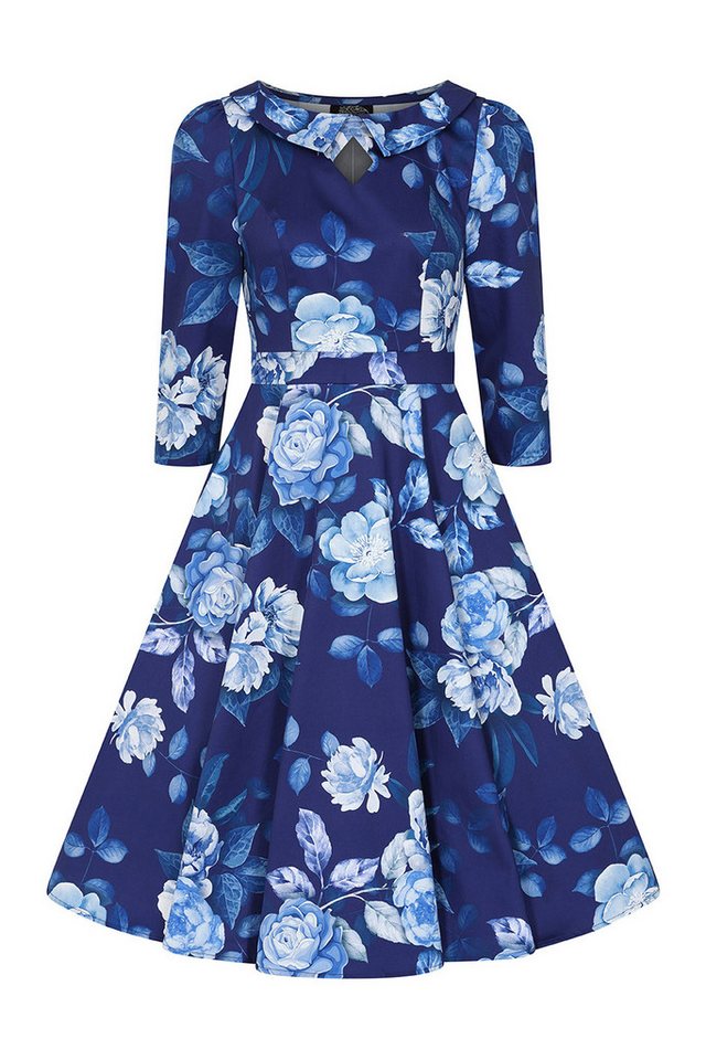 Hearts & Roses London A-Linien-Kleid Dafney Blue Floral Retro Vintage Rosen 50er