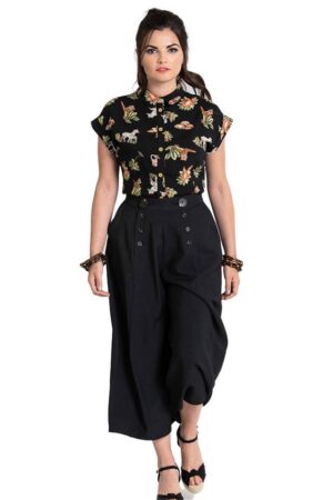 Hell Bunny Schlaghose Murphy Culottes Hosenrock Vintage Retro Capri Wide Leg