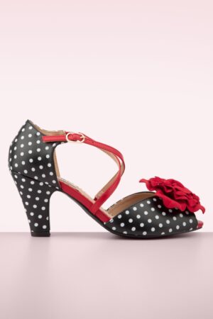 Kelly Lee Pin-up Polka Peeptoe Pumps in Schwarz und Rot.