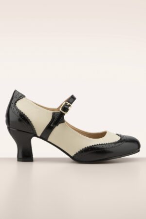 Mary Jane Nostalgie Pumps in Schwarz und Creme.