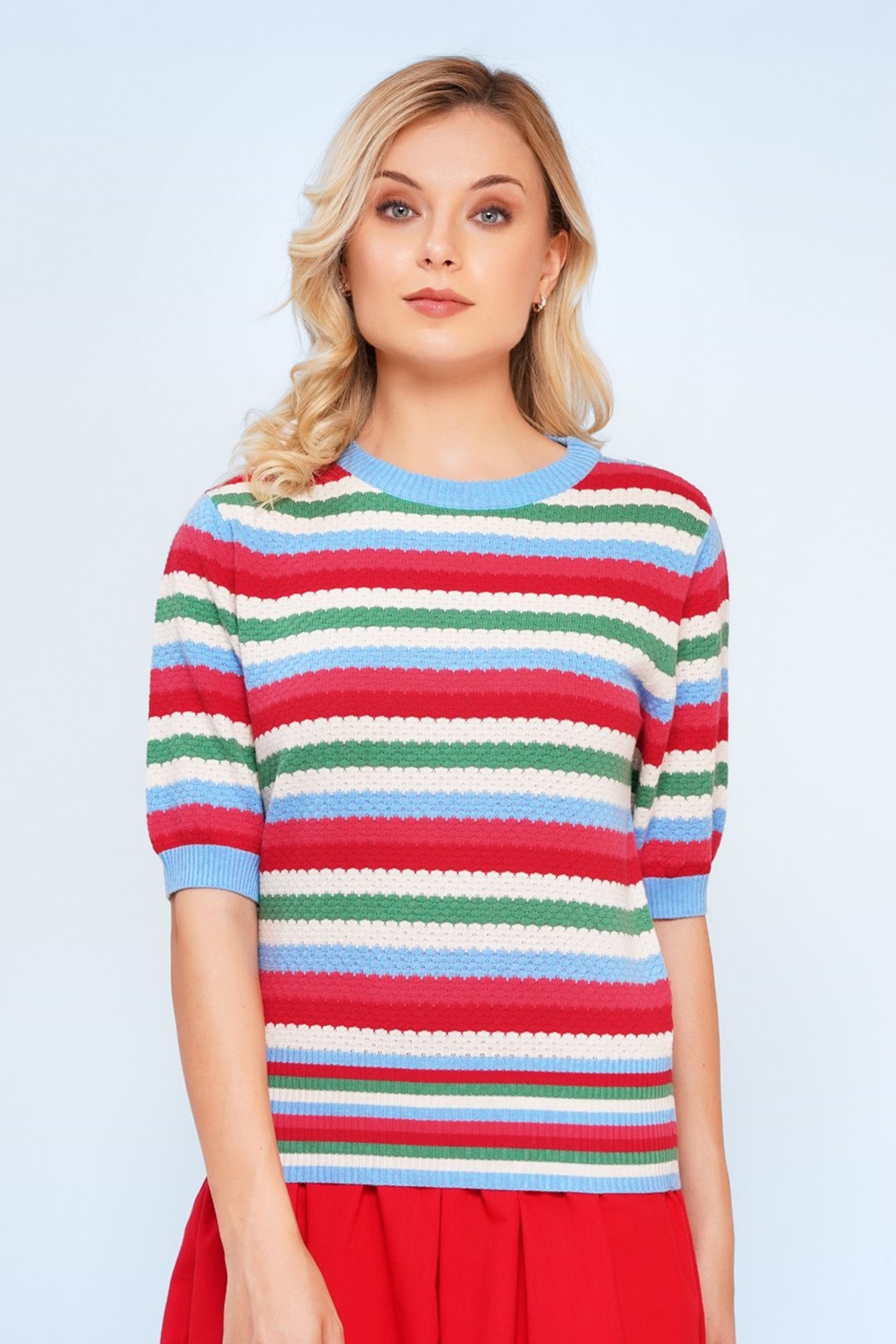 Milla Cotton Gestreiftes Strickoberteil in Rot/mehrfarbig