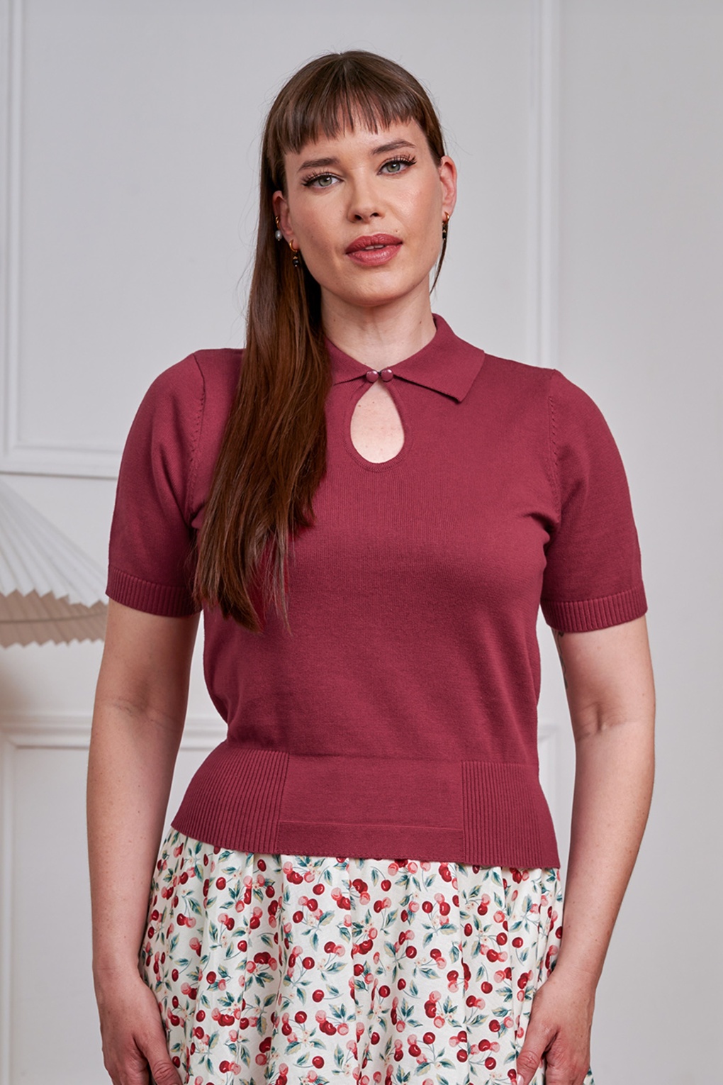 Rosanna Baumwoll-Strickoberteil in Weinrot