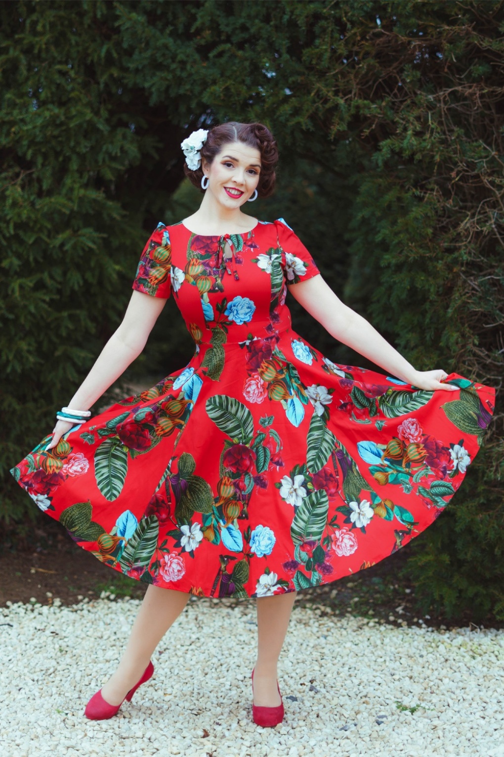 Scarlet Garden Swingkleid in Rot/mehrfarbig