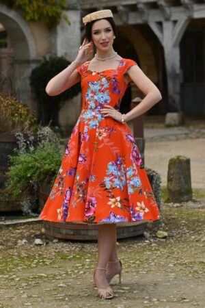 Tangerine Blossom Swingkleid in Orange