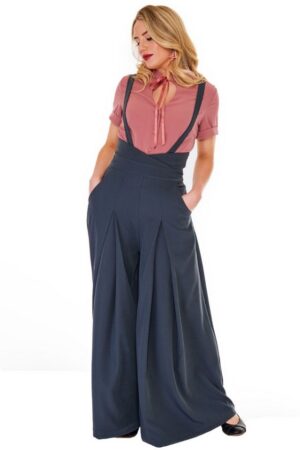 Voodoo Vixen Marlene-Hose Grey Wide Trousers Vintage Retro Hosenträger