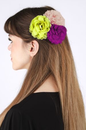 Ansteckblumen-Set in Gelbgrün, Violett und Puderrosa