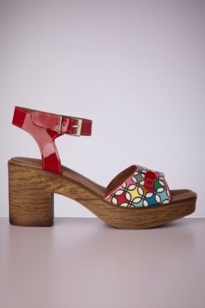 Aruba Leder Plateau Sandalen in Rot und Multi