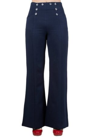 Banned Schlaghose Retro Stay Awhile Navy Blau Vintage Trousers 40er Jahre Stil