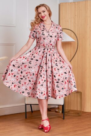 Bella Viva Las Vegas Baumwoll-Swingkleid in Rosa