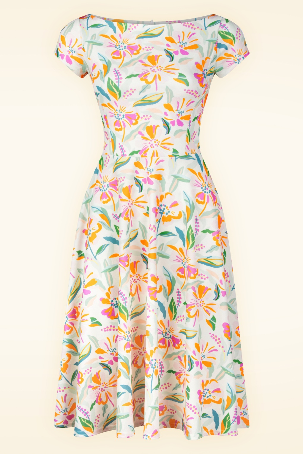 Blythe Floral Swing Kleid in Off Whiteund Multi