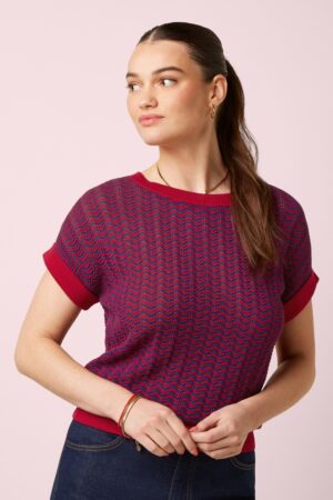 Boatneck Tide Oberteil in Chili-Rot