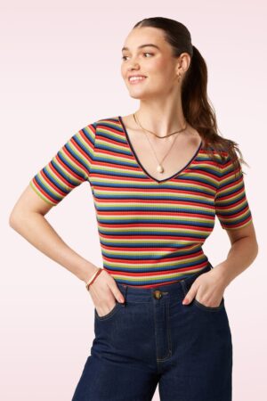 Carice Samui Stripe V-Ausschnitt-Oberteil in Bluing