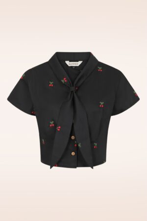 Cherry Vibes Bluse in Schwarz