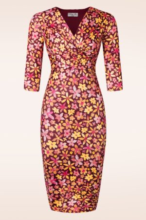 Eliza Floral Slinky Etuikleid in Weinrot