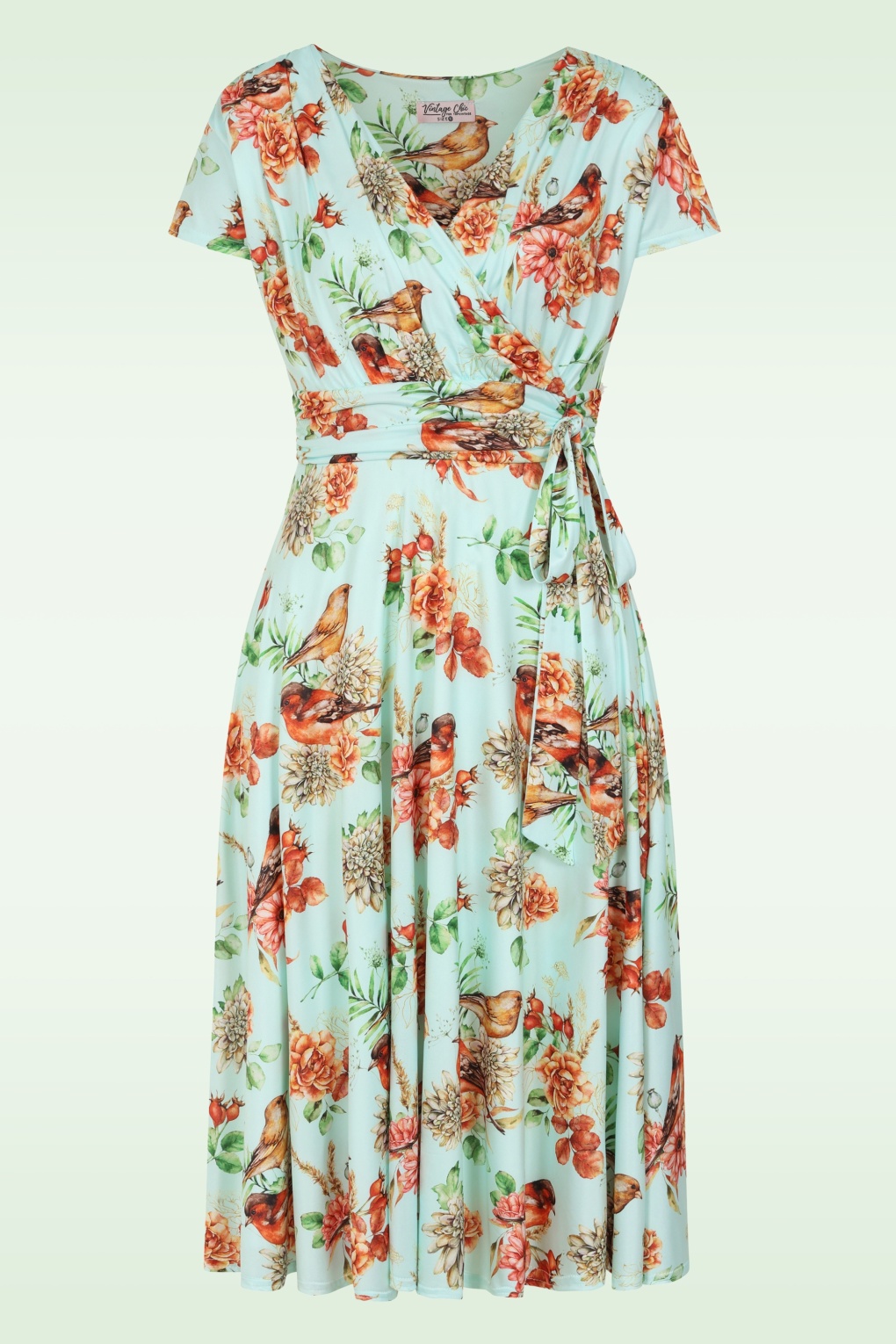 Exklusiv bei Topvintage ~ Andi Floral Bird Swingkleid in Aqua