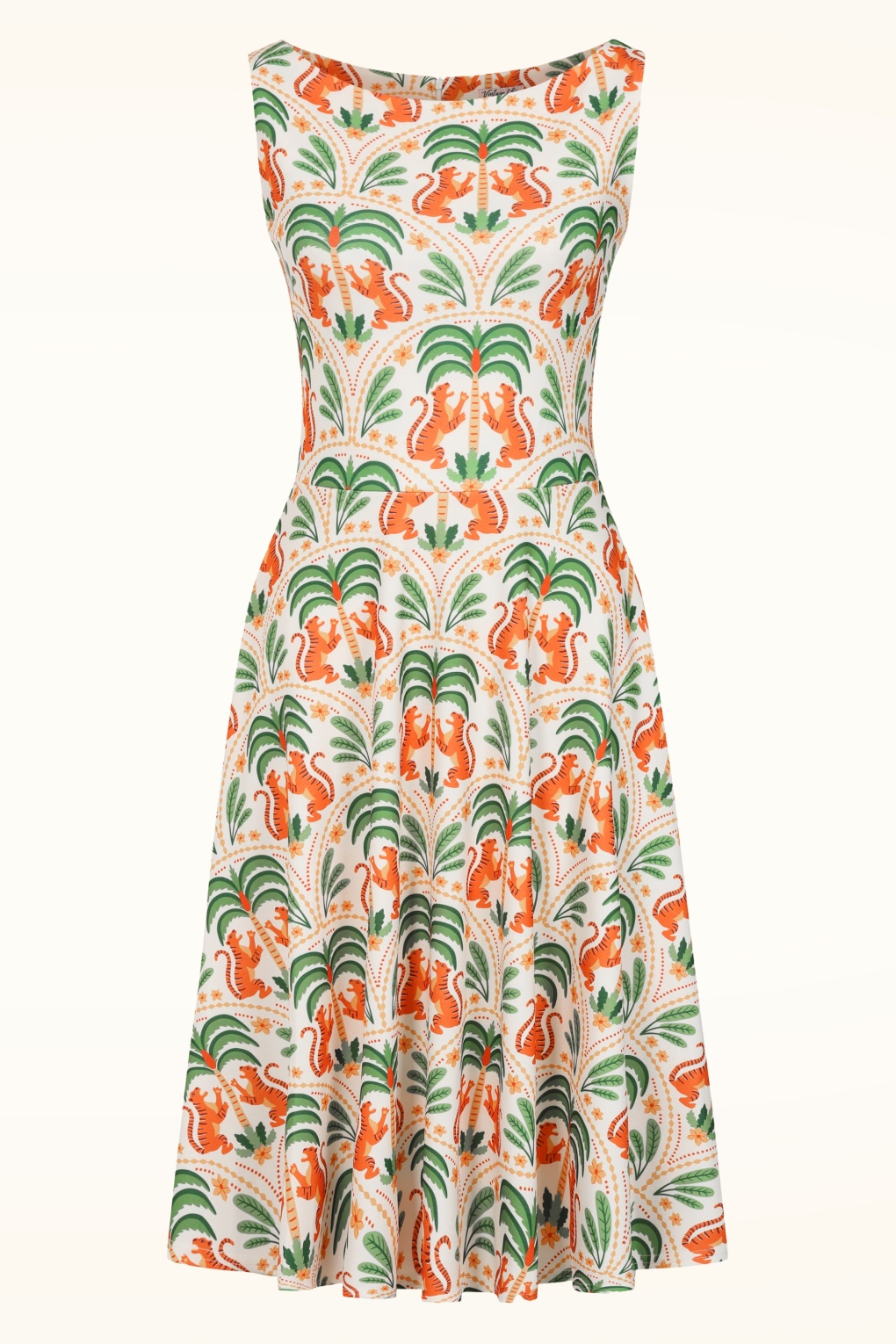 Exklusiv bei Topvintage ~ Cindi Flower Tiger Swingkleid in Wollweiß