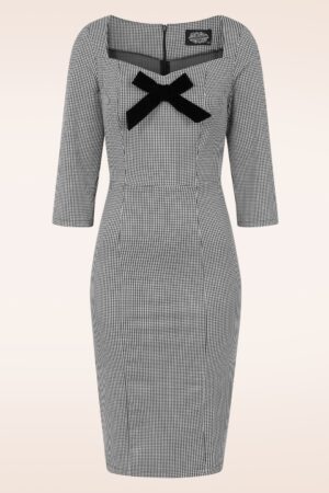 Exklusiv bei Topvintage - Gillian Hahnentritt-Bleistiftkleid in Schwarz-Weiß