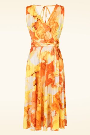 Exklusiv bei Topvintage ~ Jane Aquarel Swingkleid in Orange und Gelb