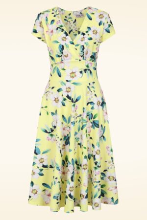 Exklusiv bei Topvintage ~ Miley Flower Swingkleid in Zitronengelb