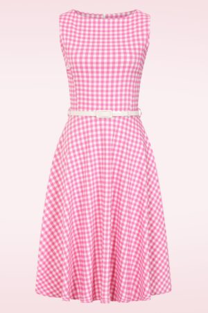 Exklusiv bei Topvintage ~ Penny Vichy-Karo-Swingkleid in Pink und Weiß