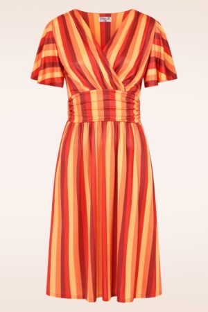 Exklusiv bei Topvintage ~ Sadie Stripes Swingkleid in Rot und Orange