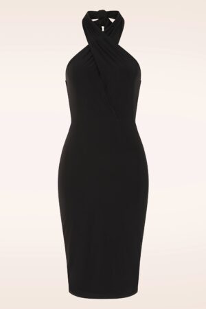 Exklusiv bei Topvintage ~ Valentina Neckholder-Bleistiftkleid in Schwarz