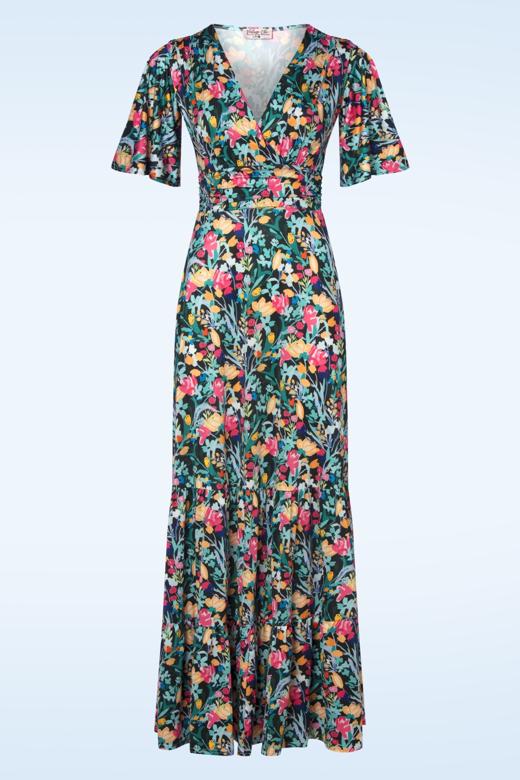 Fiona Floral Maxikleid in Schwarz und Multi