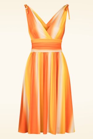 Georgia Faded Stripes Swing-Kleid in Orange und Gelb.
