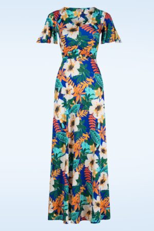 Gracie Tropical Maxikleid in Kobalt Blau und Multi