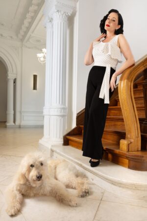 Gwyneth Polkadot Jumpsuit in Schwarz und Weiß