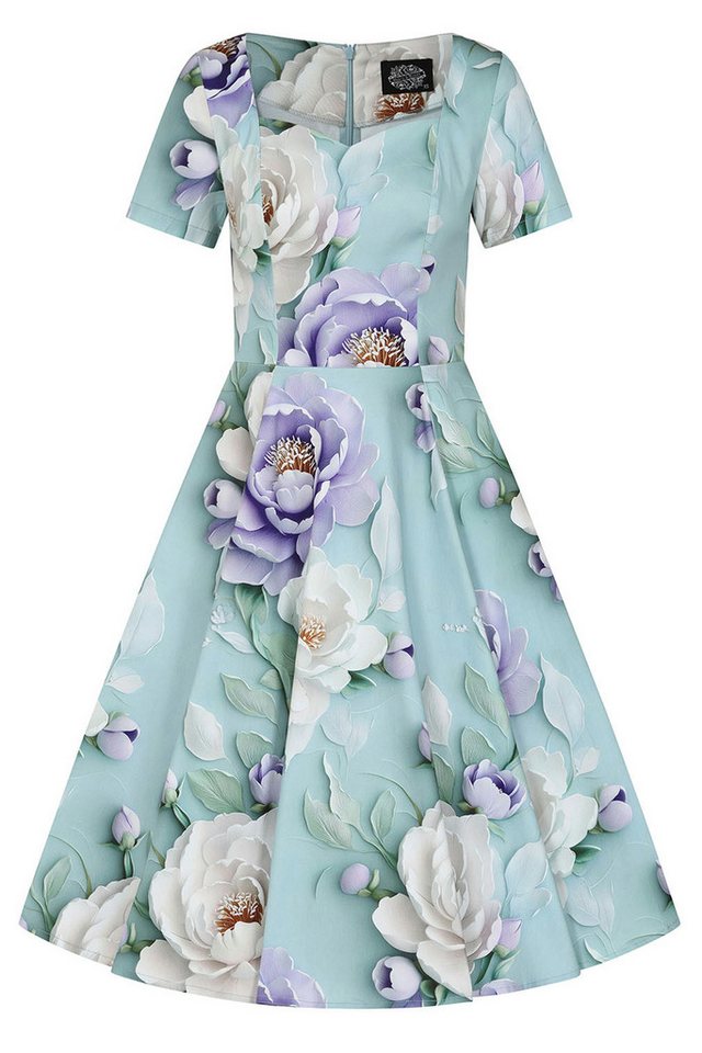 Hearts & Roses London A-Linien-Kleid Lavender Peony Floral Blumen Vintage Retro