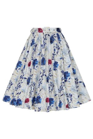Hearts & Roses London A-Linien-Rock Blue Willow Floral Vintage Rockabilly Retro 50er
