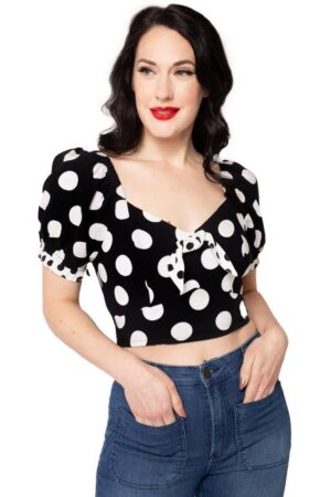 Hell Bunny Crop-Top Dolores Polka Dot Vintage Retro Rockabilly Rüschen