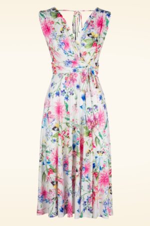 Jane Floral Butterfly Swingkleid in Weiß und Multi