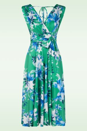 Jane Lily Swing Kleid in Grün und Blau.