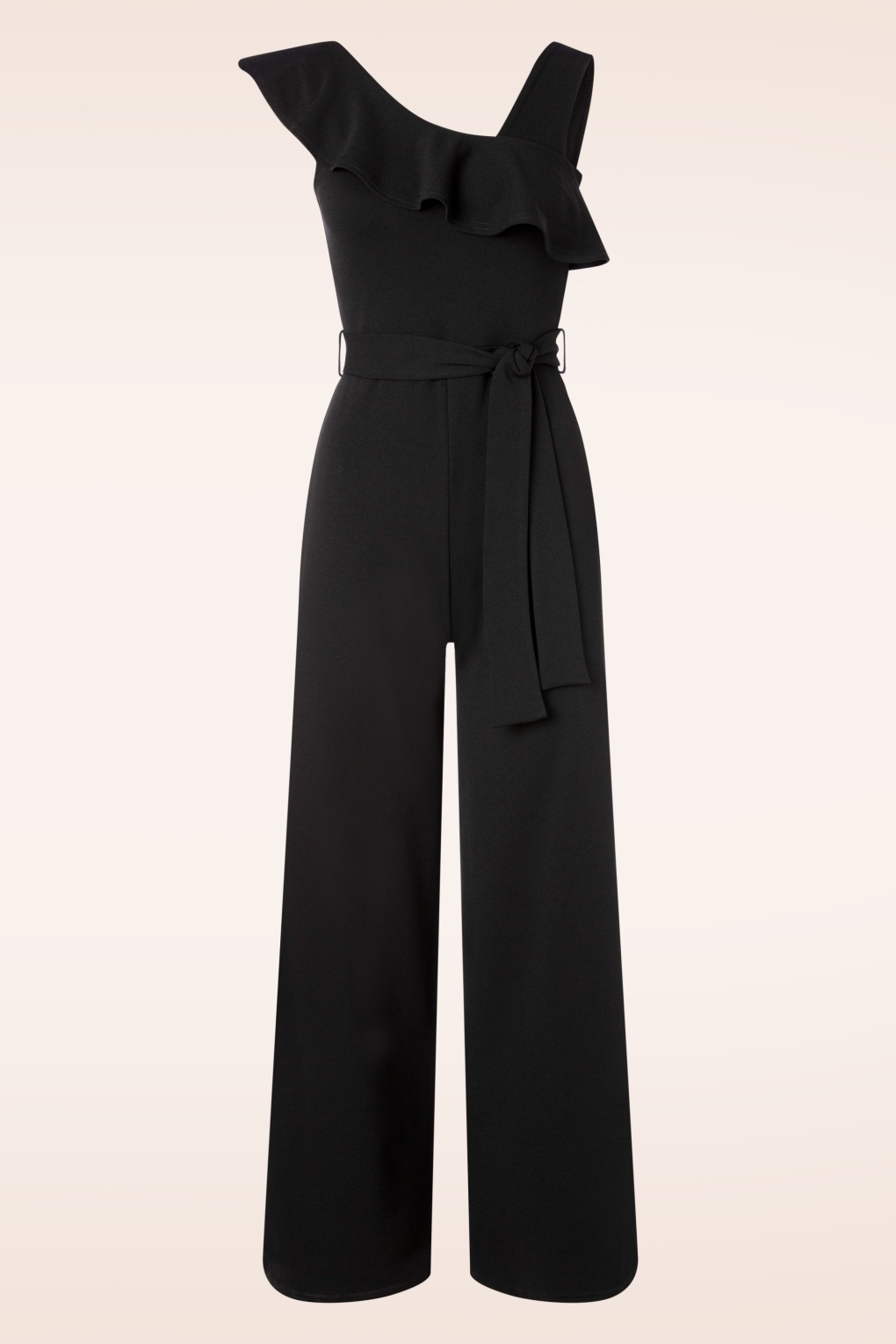 Judy Rüsche Schulter Jumpsuit in Schwarz.