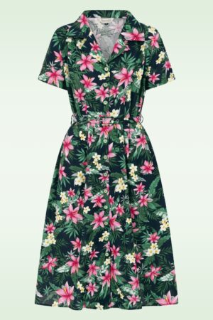 Kate Tropical Button Kleid in Marineblau