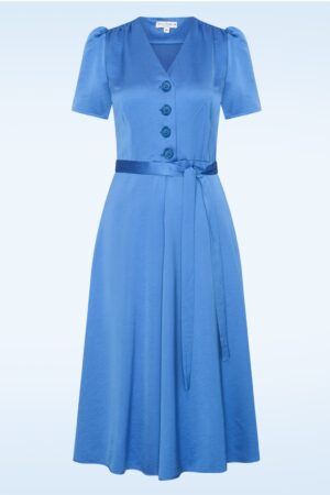 Magnolia Essenza Satin-Midikleid in Azurblau