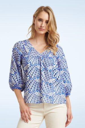 Marley Bluse mit bestickten Details in Weiß und Kobaltblau