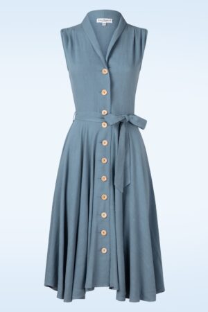 Nova Leinen-Swingkleid in Staubblau
