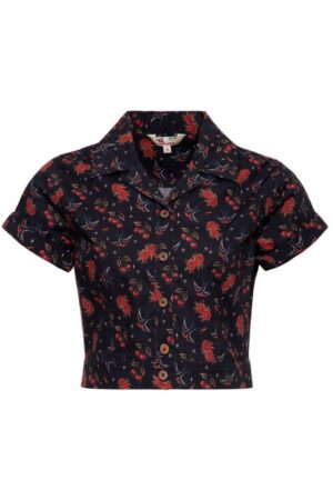 QueenKerosin Kurzarmbluse Cherries & Roses mit Allover-Print