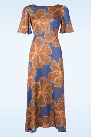 Rene Flower Maxikleid in Blau und Braun