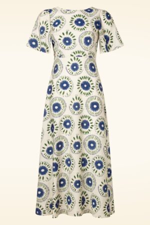 Rene Flower Maxikleid in Creme/mehrfarbig