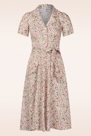 Revers Floral Midikleid in Weiß und Multi