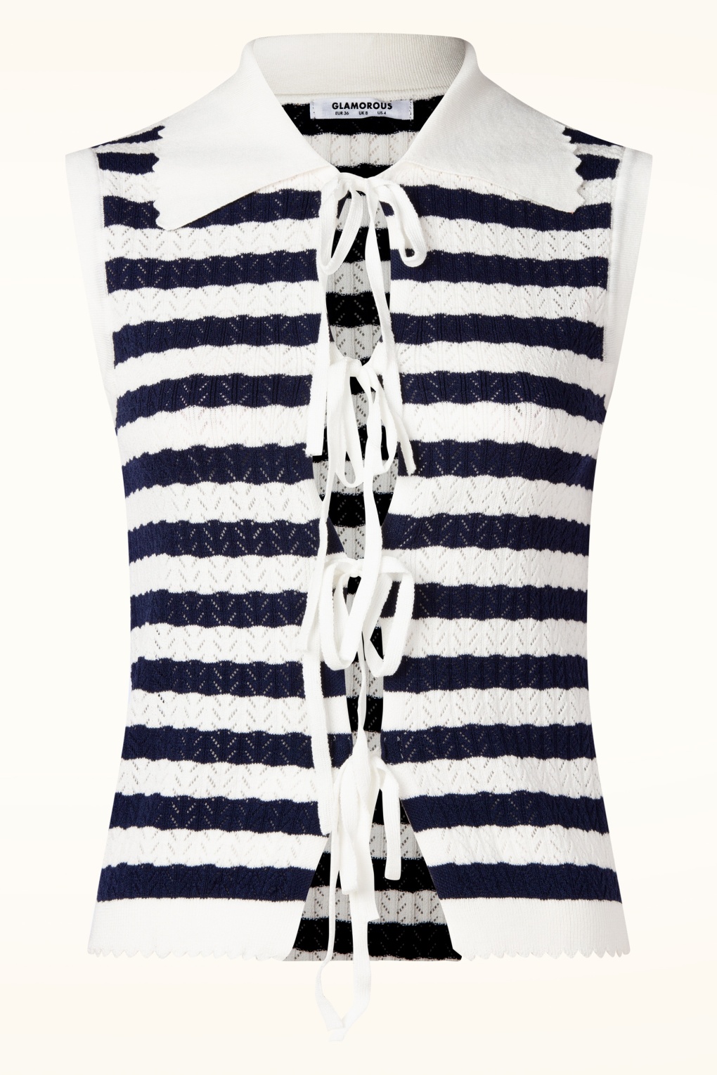 Riviera Bow Strickoberteil in Weiß und Marineblau